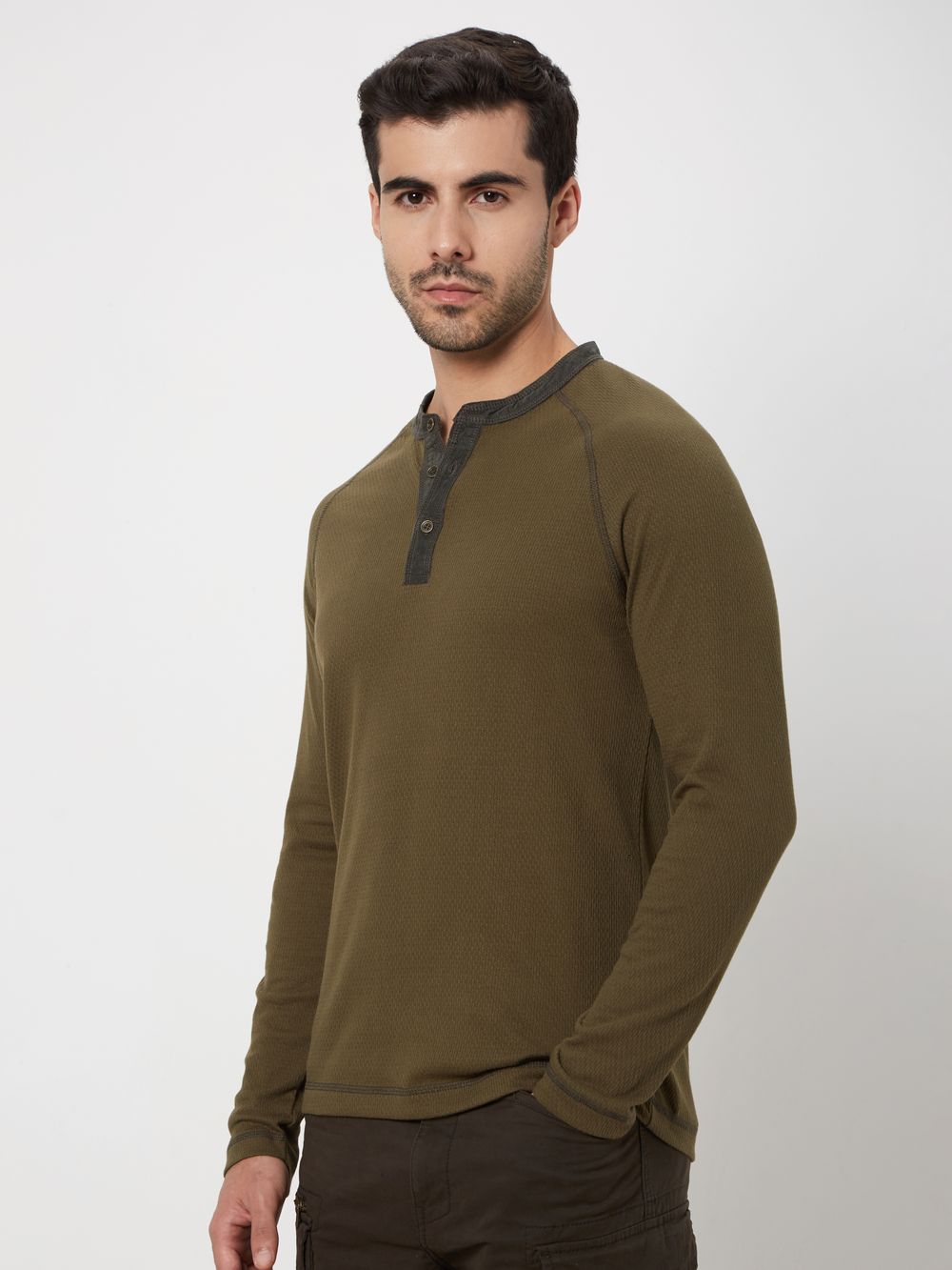 Olive Textured Popcorn Henley T-Shirt