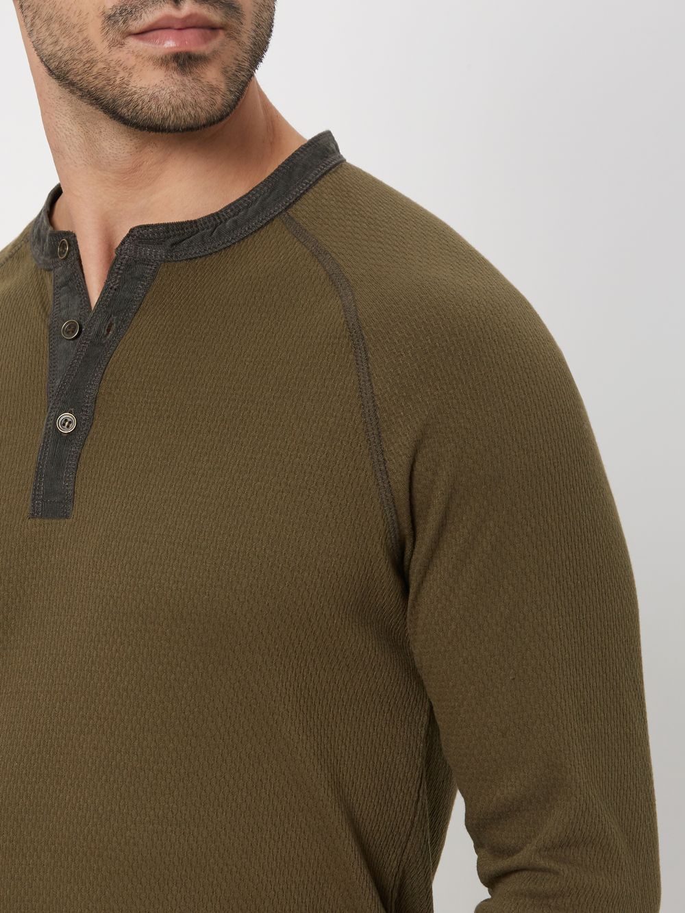 Olive Textured Popcorn Henley T-Shirt