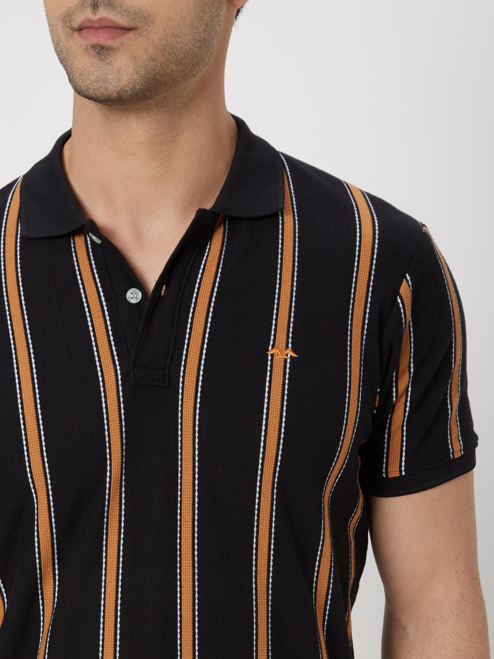 Black & White Textured Stripe Polo T-Shirt