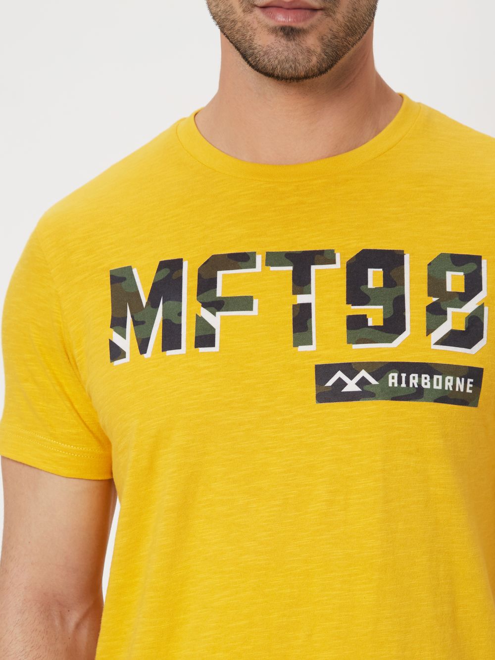 Mustard & Camo Text Jersey Graphic T-Shirt