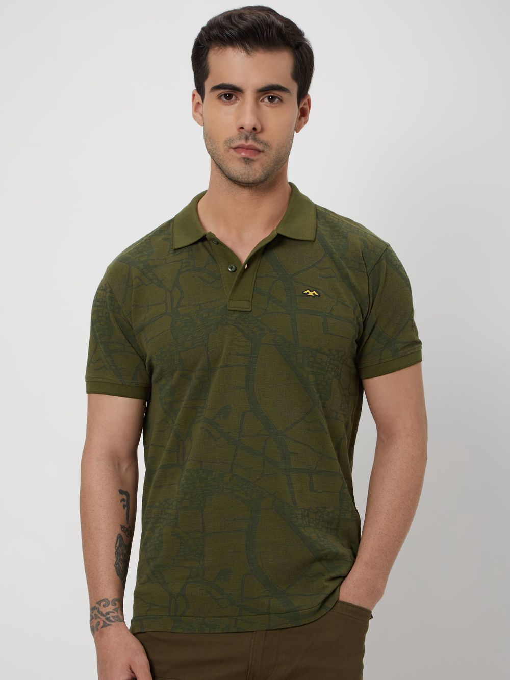 Olive Print All Over Slim Fit Polo 