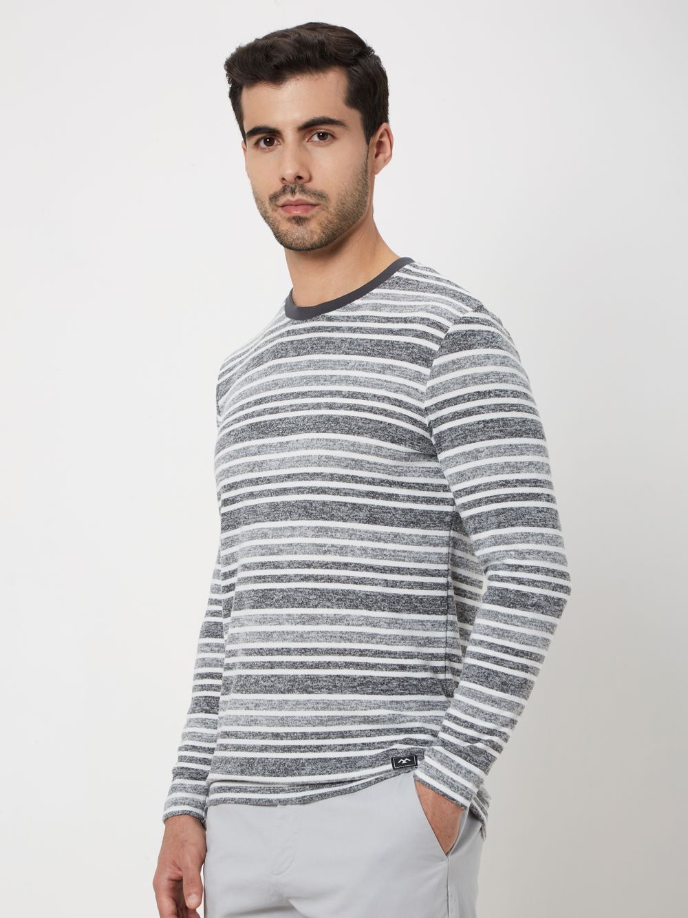 Grey & White Stripe Jersey T-Shirt