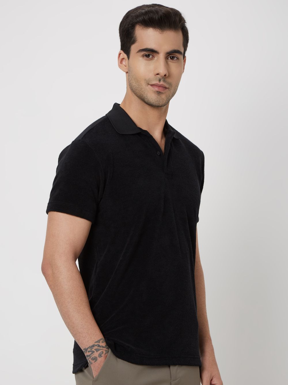 Black Textured Polo Tee Shirt