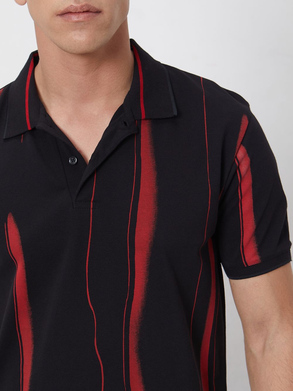 Black Abstract Print Slim Fit Casual Polo