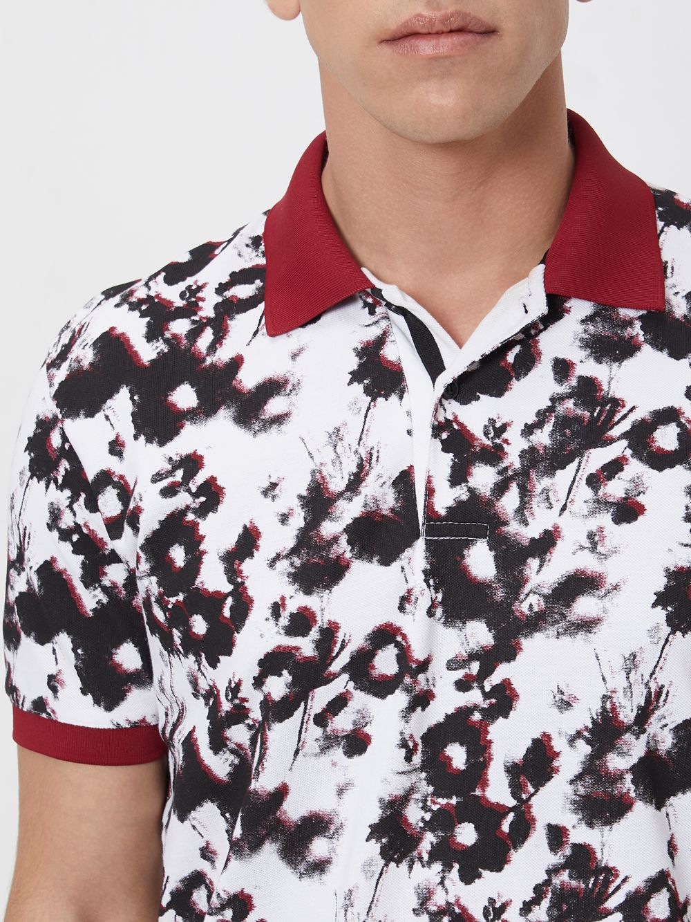 White Floral Print Slim Fit Casual Polo