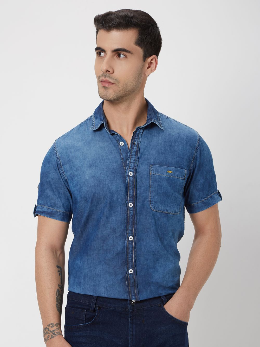 Mid Blue Slim Fit Casual Shirt
