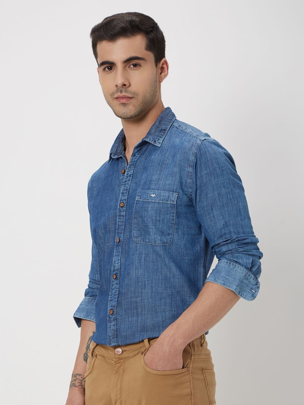 Mid Blue Slim Fit Casual Shirt