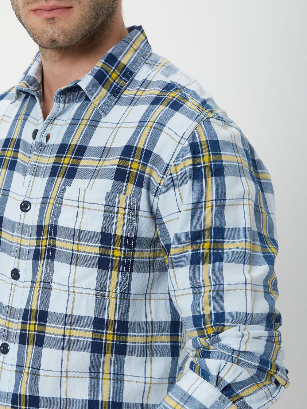 White & Indigo Blue Large Check Shirt