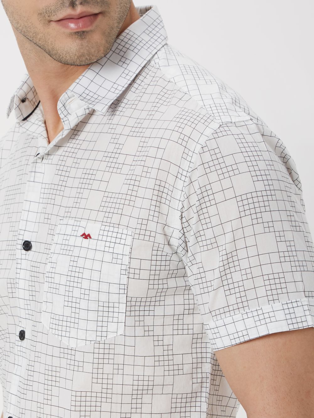 White & Black Grid Check Slim Fit Casual Shirt