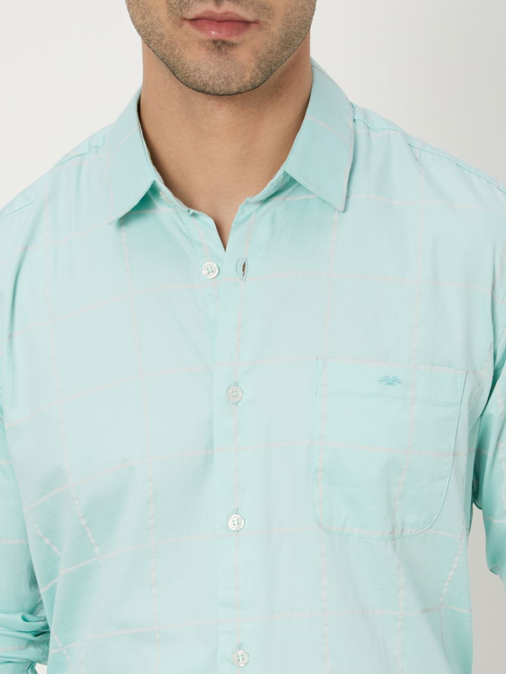 Turquoise & White Printed Check Shirt