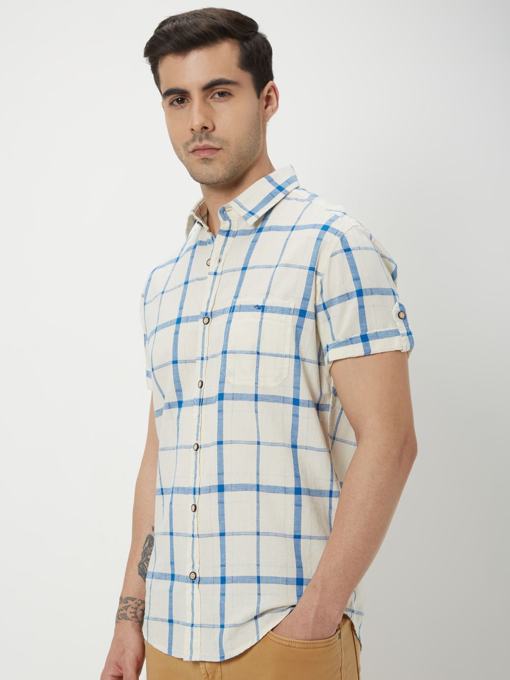 Blue & White Windowpane Check Shirt