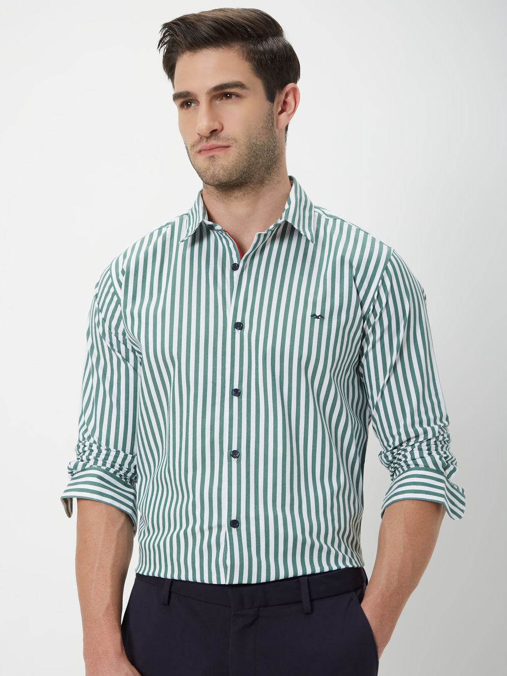 Green & White Candy Stripe Stretch Shirt