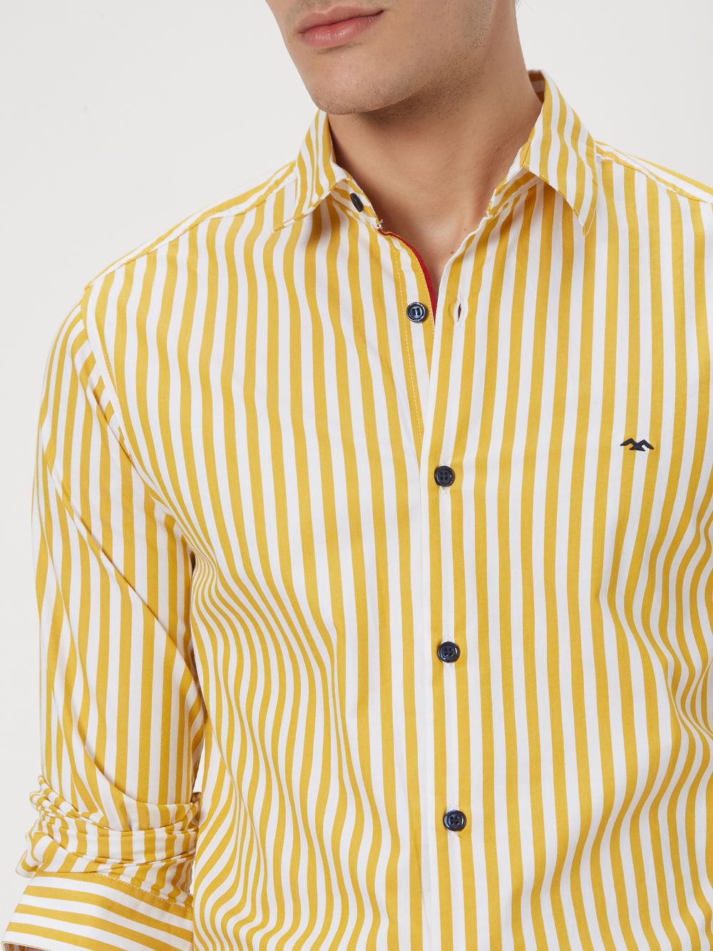 Yellow & White Candy Stripe Stretch Shirt