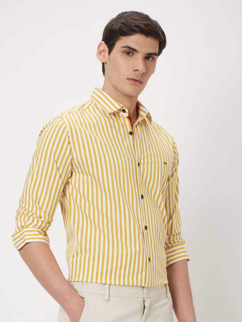 Yellow & White Candy Stripe Stretch Shirt