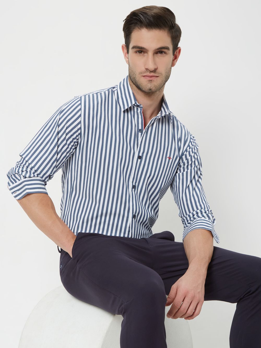 Navy & White Candy Stripe Stretch Shirt