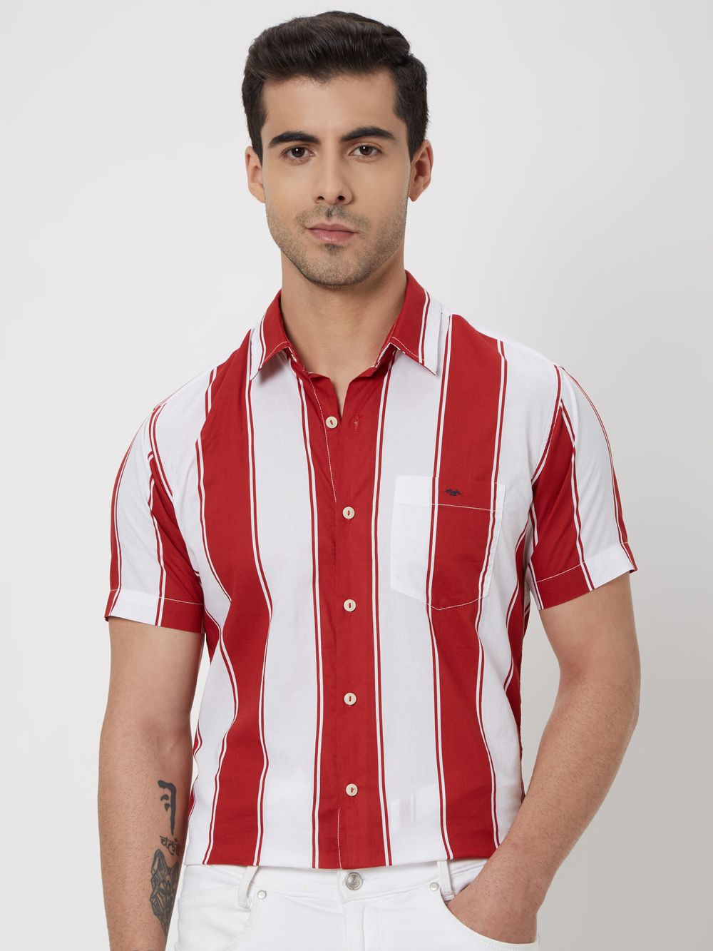 Red & White Resort Stripe Slim Fit Casual Shirt