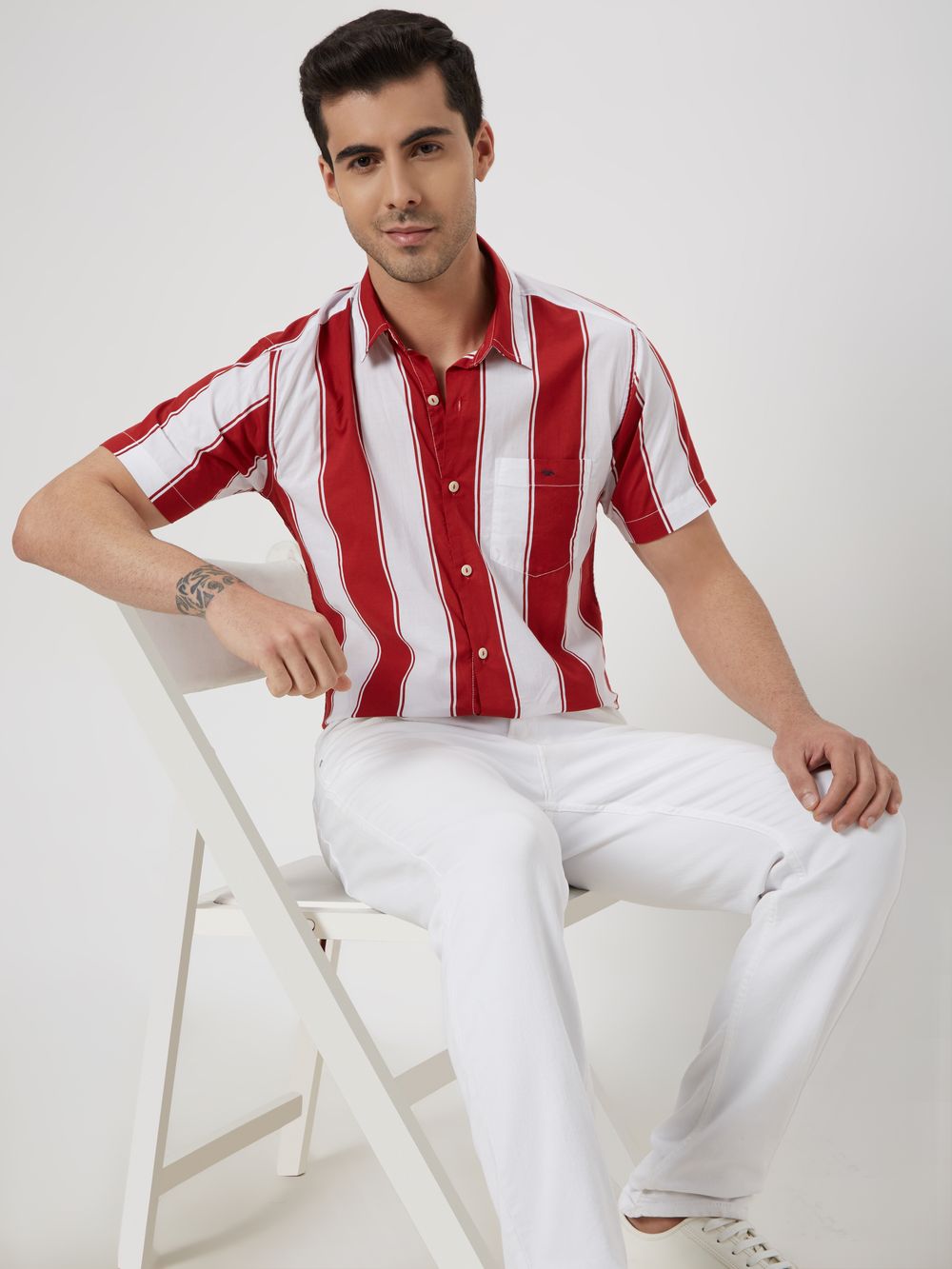 Red & White Resort Stripe Slim Fit Casual Shirt