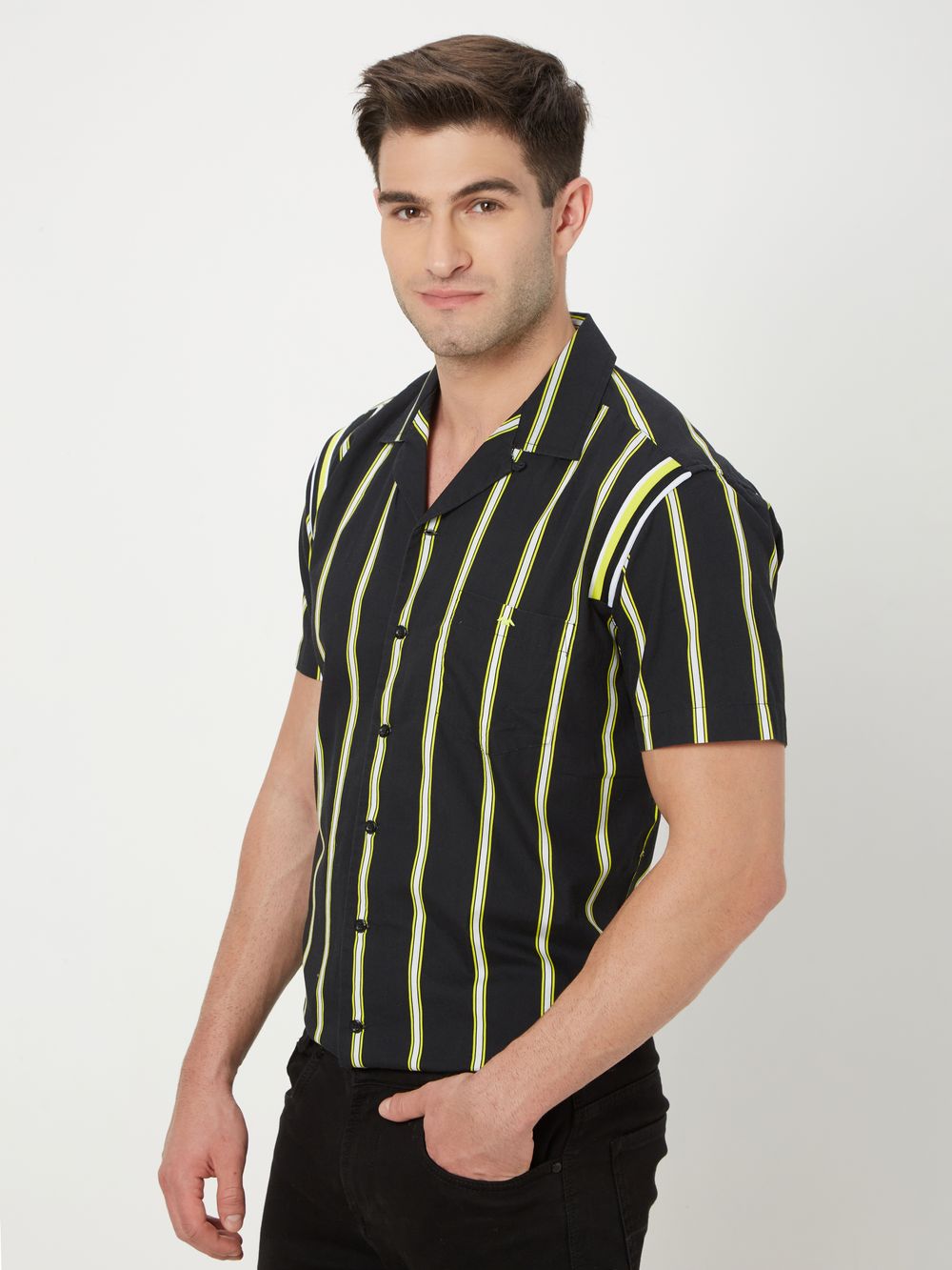 Black & Yellow Printed Stripe Shirt