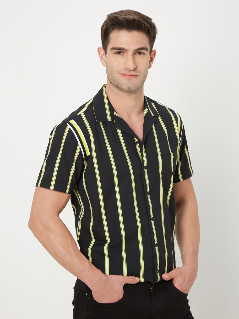 Black & Yellow Printed Stripe Shirt