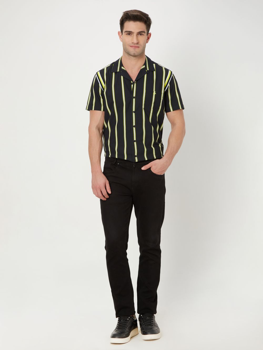 Black & Yellow Printed Stripe Shirt