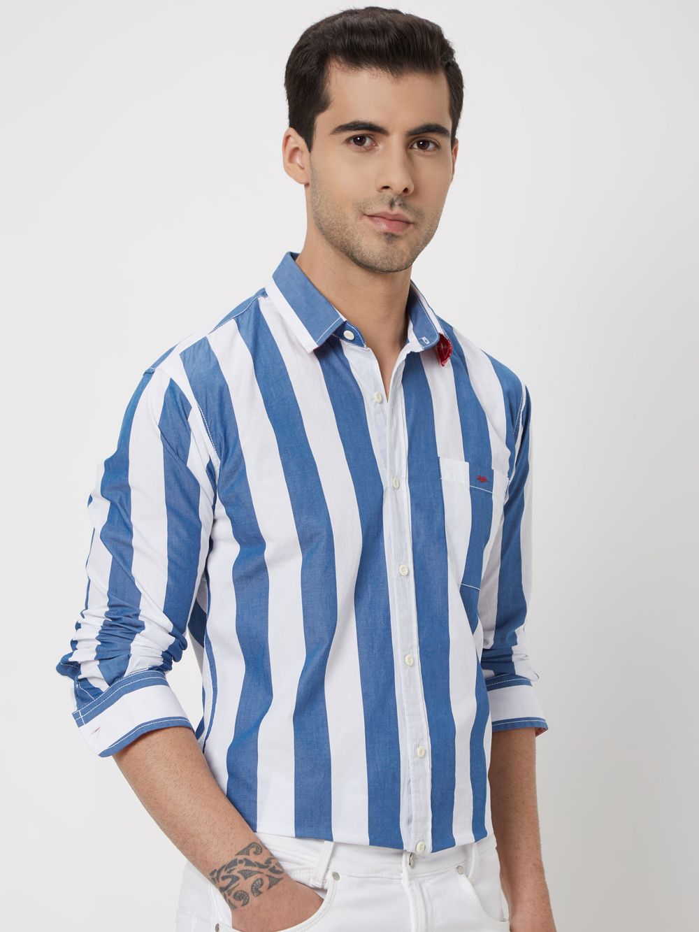 Blue & White Awning Stripe Shirt