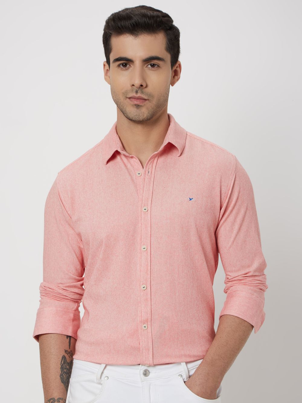 Red & White Pin Stripe Slim Fit Casual Shirt
