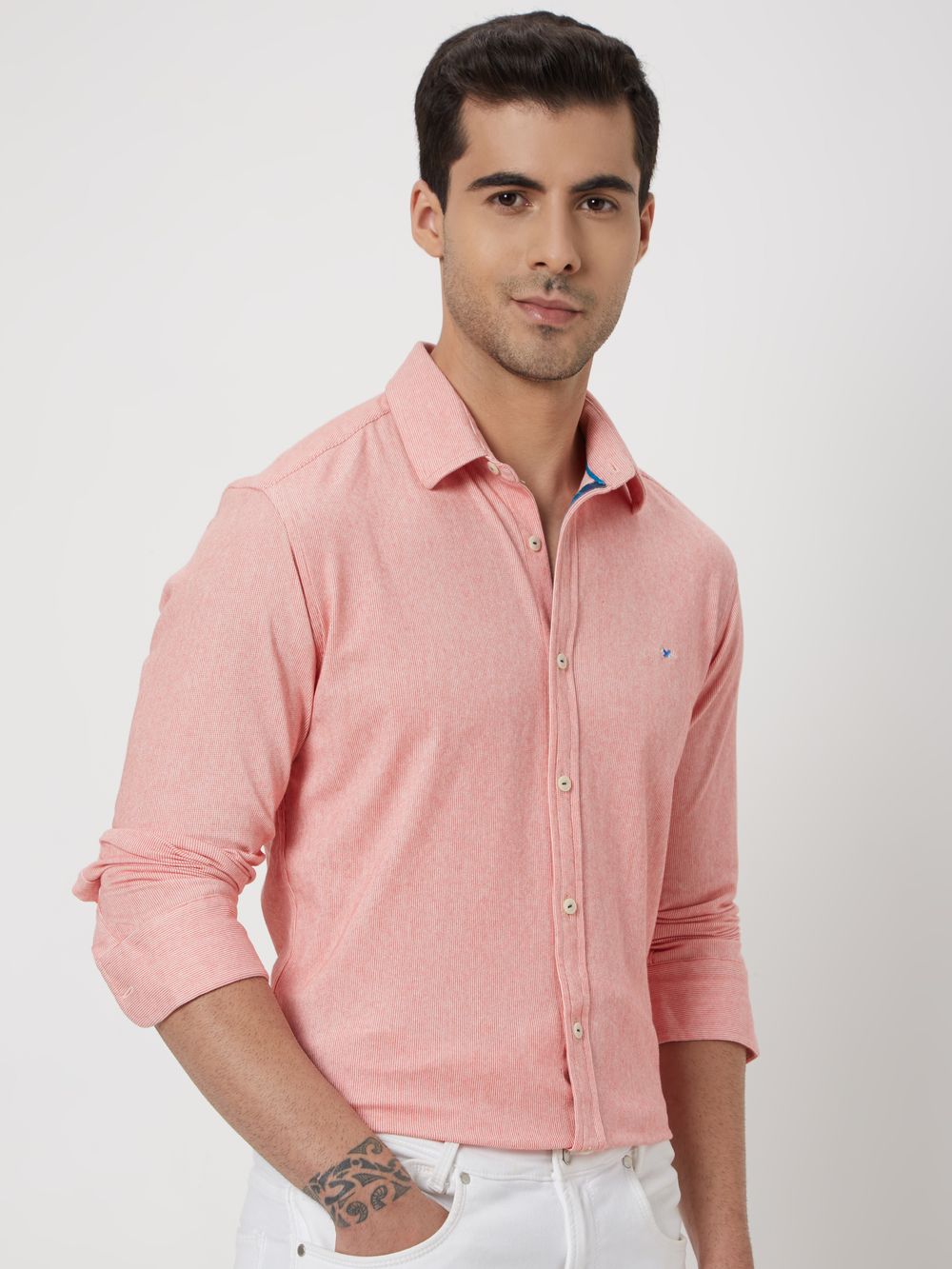 Red & White Pin Stripe Slim Fit Casual Shirt