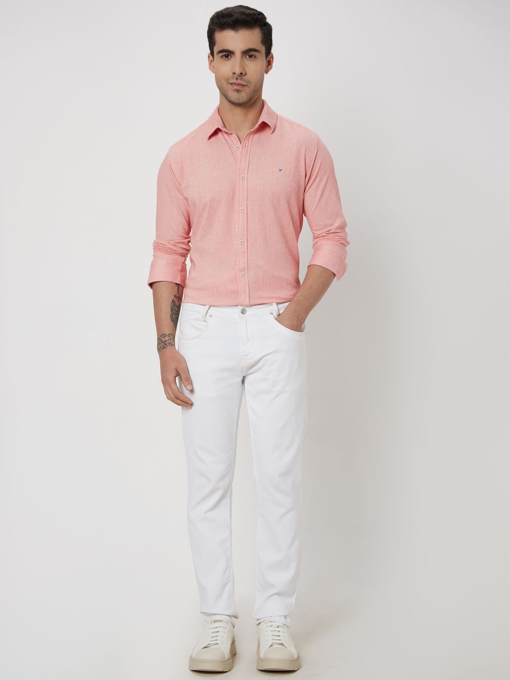 Red & White Pin Stripe Slim Fit Casual Shirt