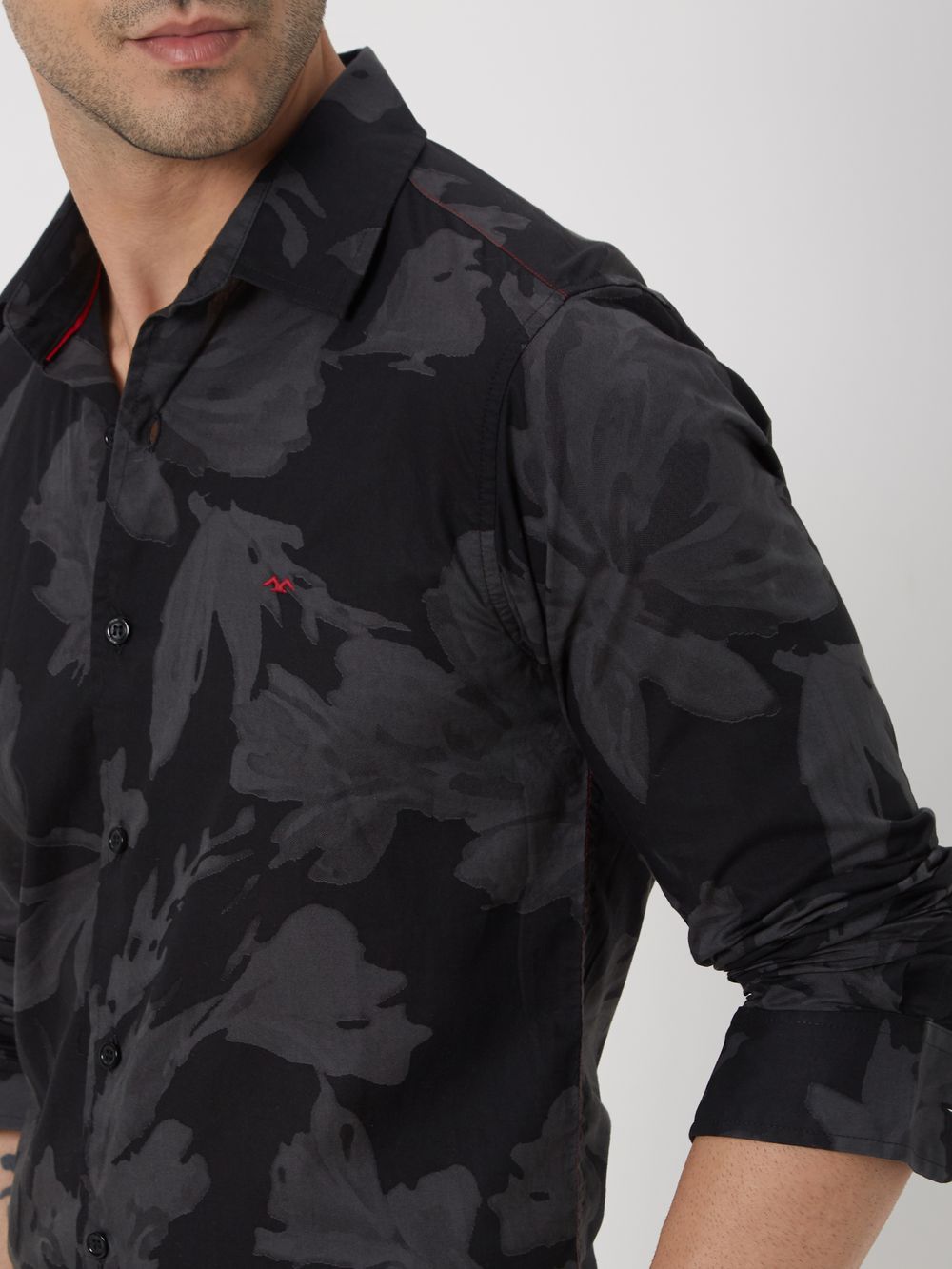 Black & Grey Floral Print Slim Fit Casual Shirt