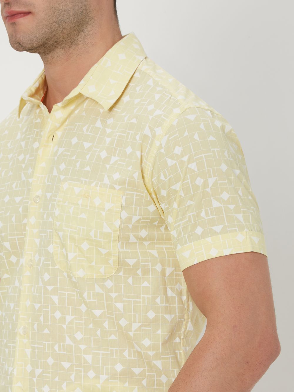 Light Yellow & White Geometric Print Shirt