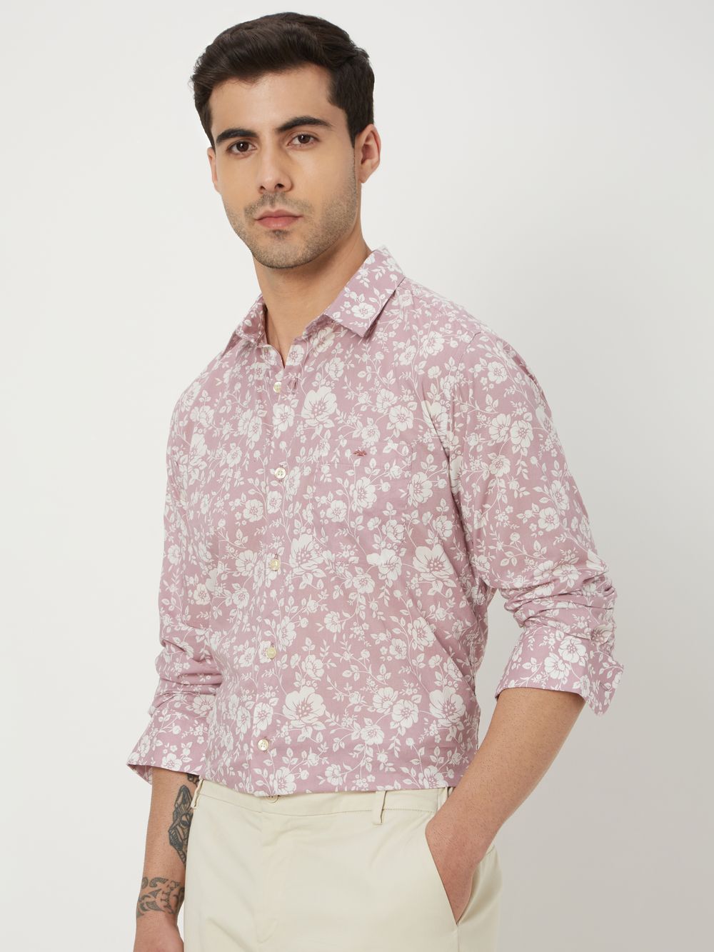 Pink & White Floral Print Shirt