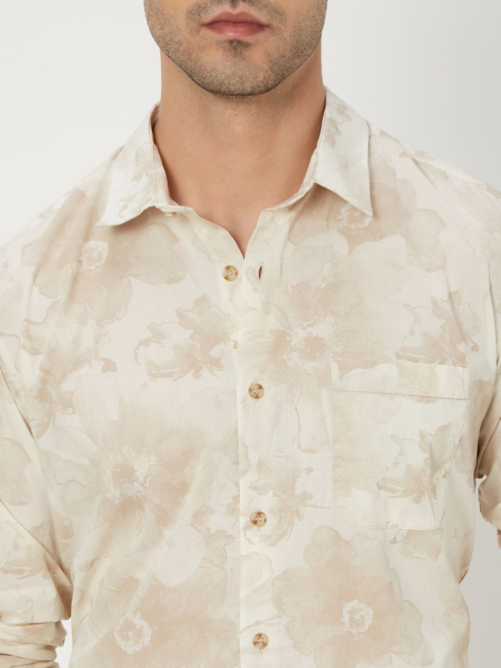 Beige & White Floral Print Shirt