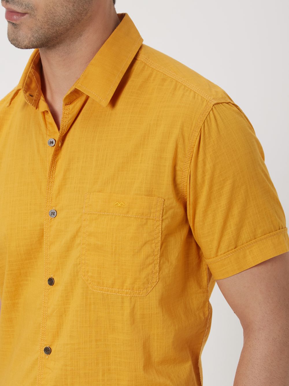 Mustard Textured Plain Shirt