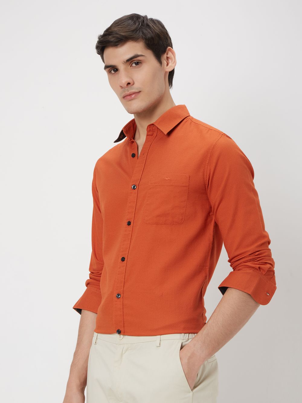 Rust Dobby Slim Fit Casual Shirt