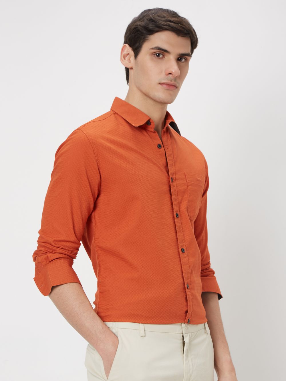 Rust Dobby Slim Fit Casual Shirt