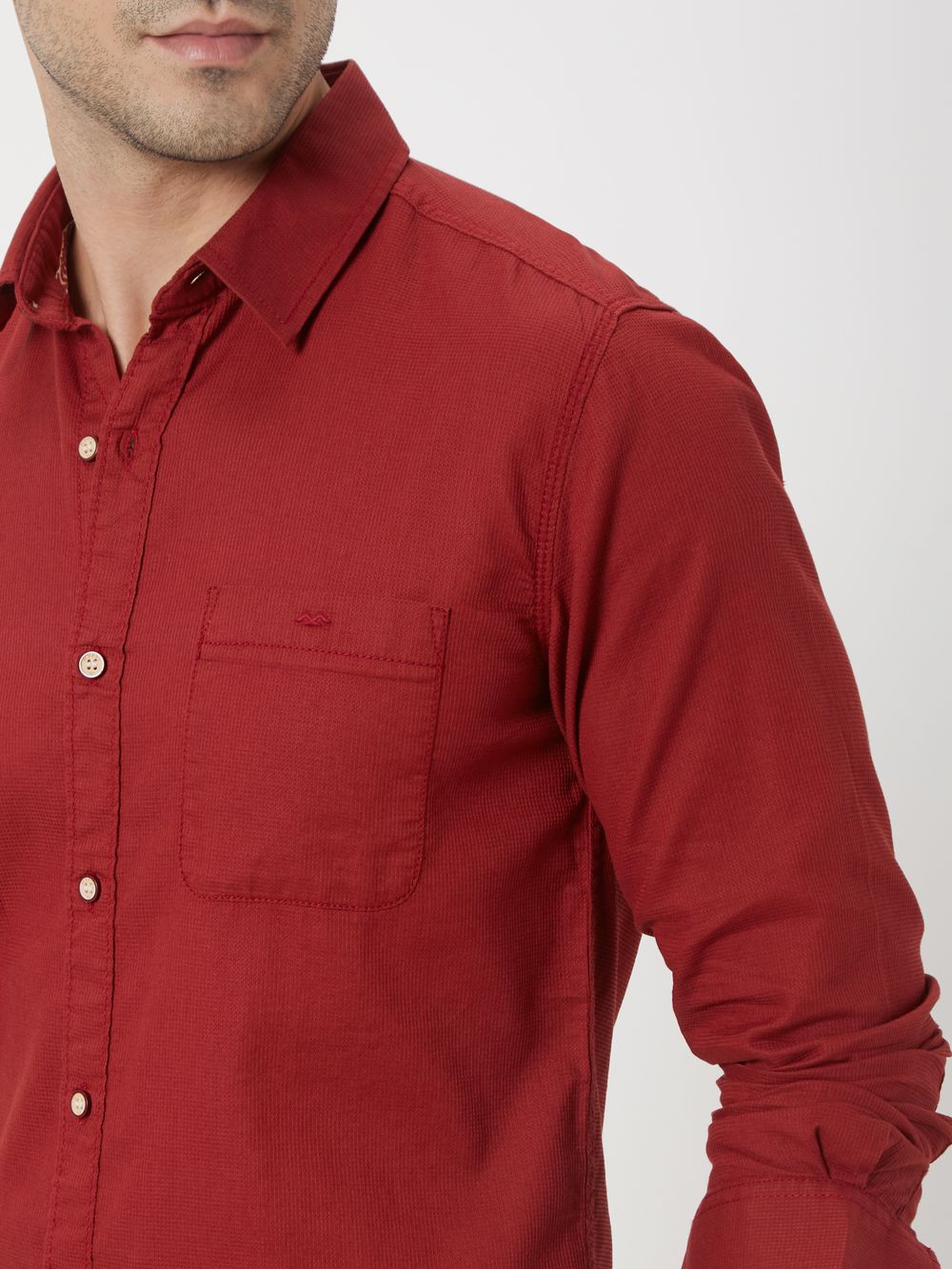 Maroon Dobby Slim Fit Casual Shirt