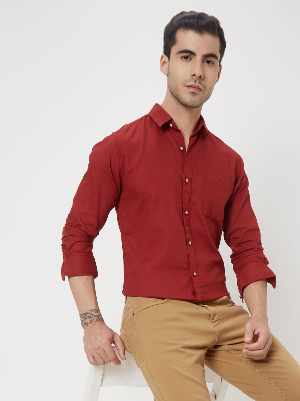 Maroon Dobby Slim Fit Casual Shirt