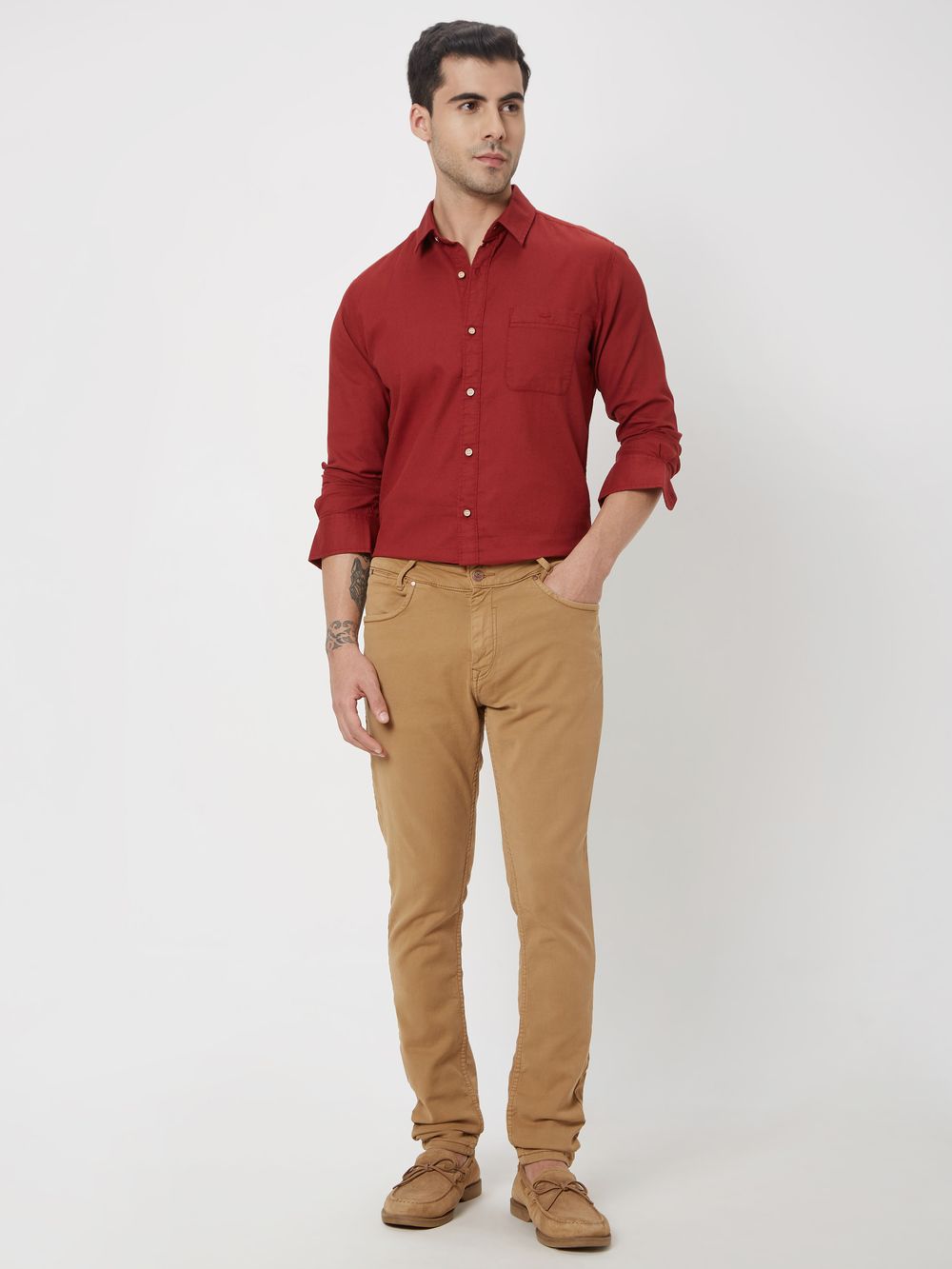 Maroon Dobby Slim Fit Casual Shirt