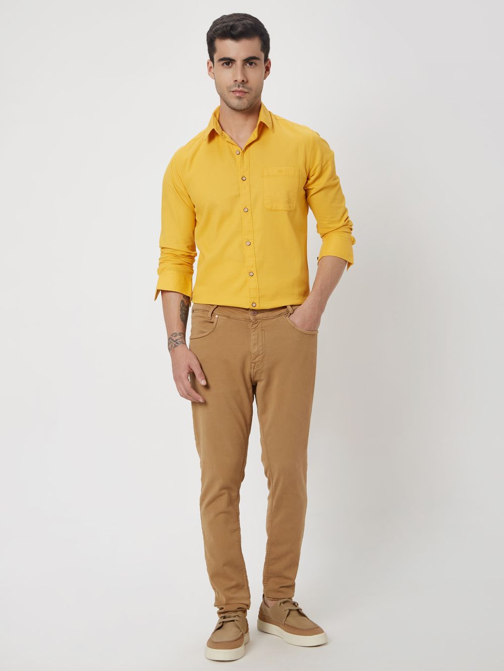 Mustard Dobby Slim Fit Casual Shirt