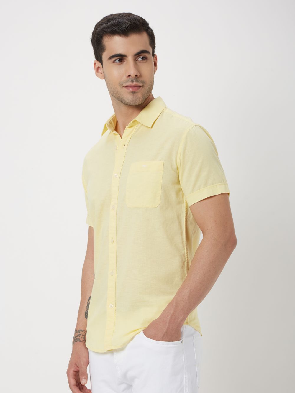 Light Yellow Slim Fit Casual Shirt