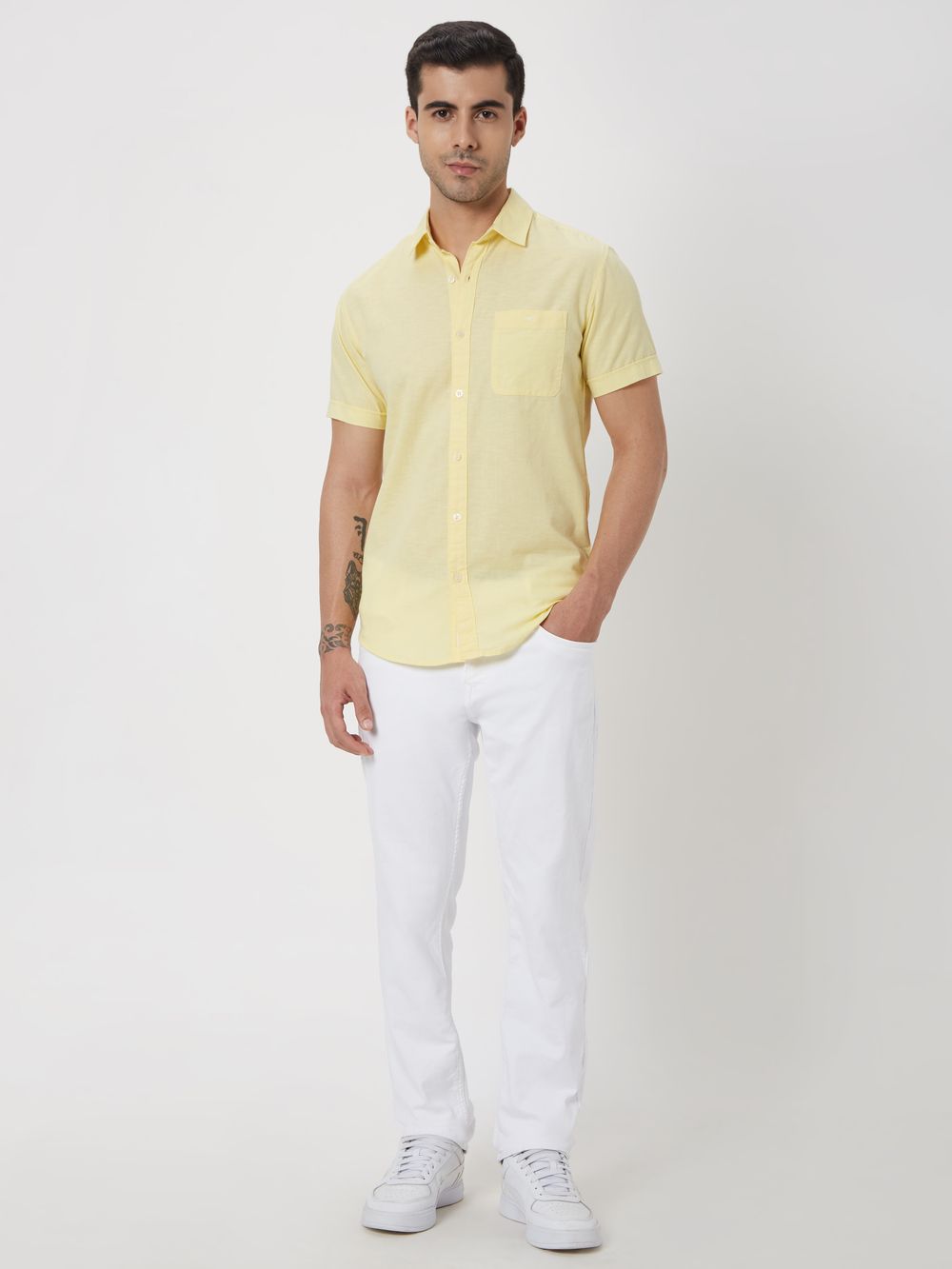 Light Yellow Slim Fit Casual Shirt