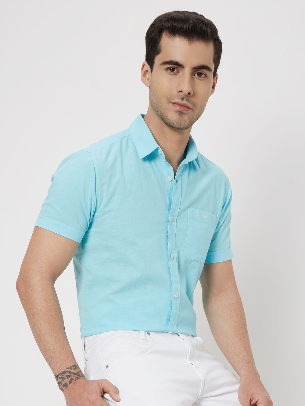 Turquoise Slim Fit Casual Shirt