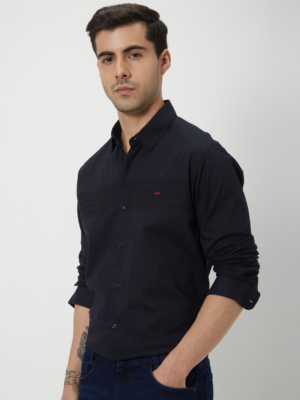 Black Textured Dobby Slim Fit Casual Shirt