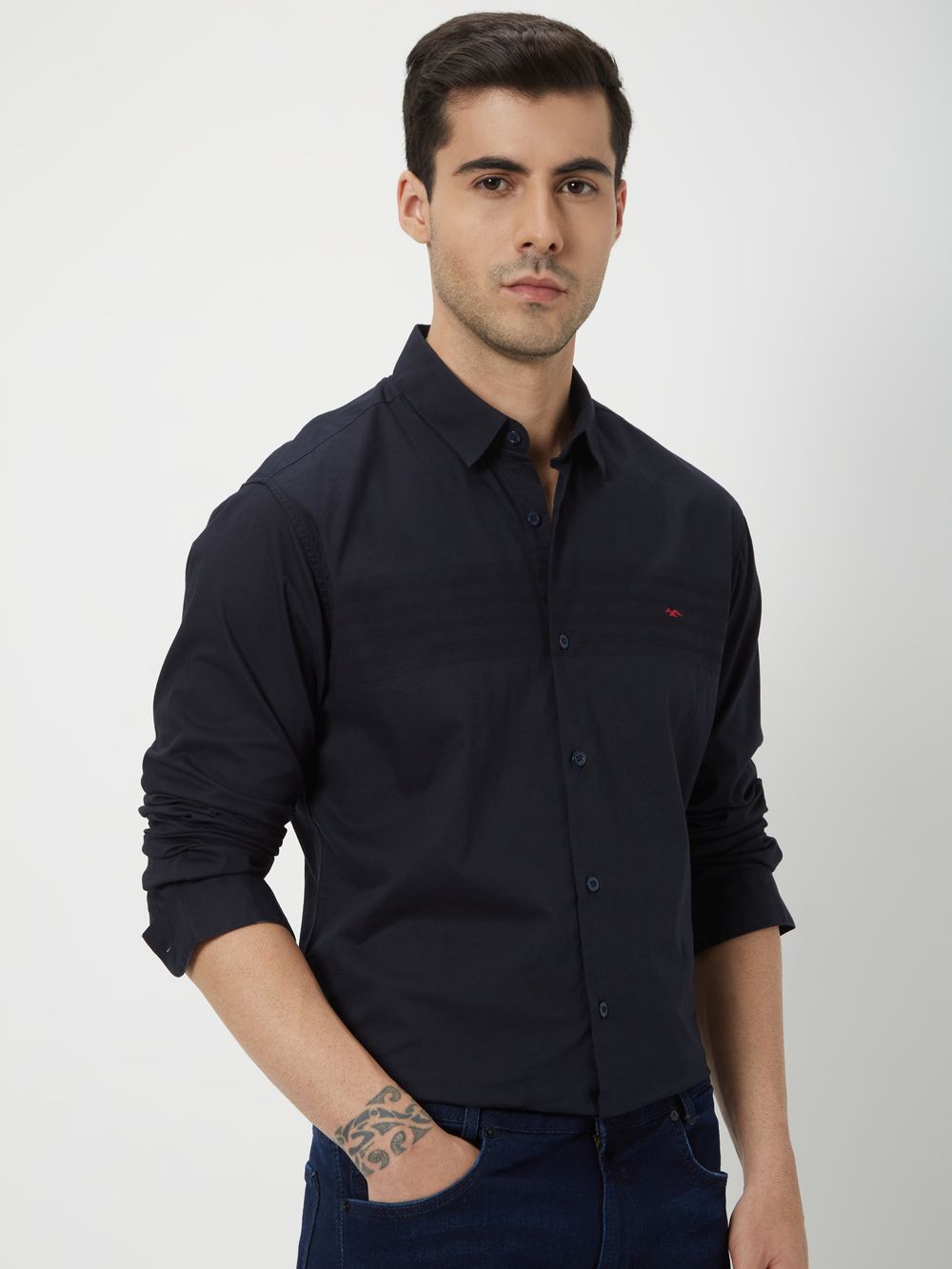 Black Textured Dobby Slim Fit Casual Shirt