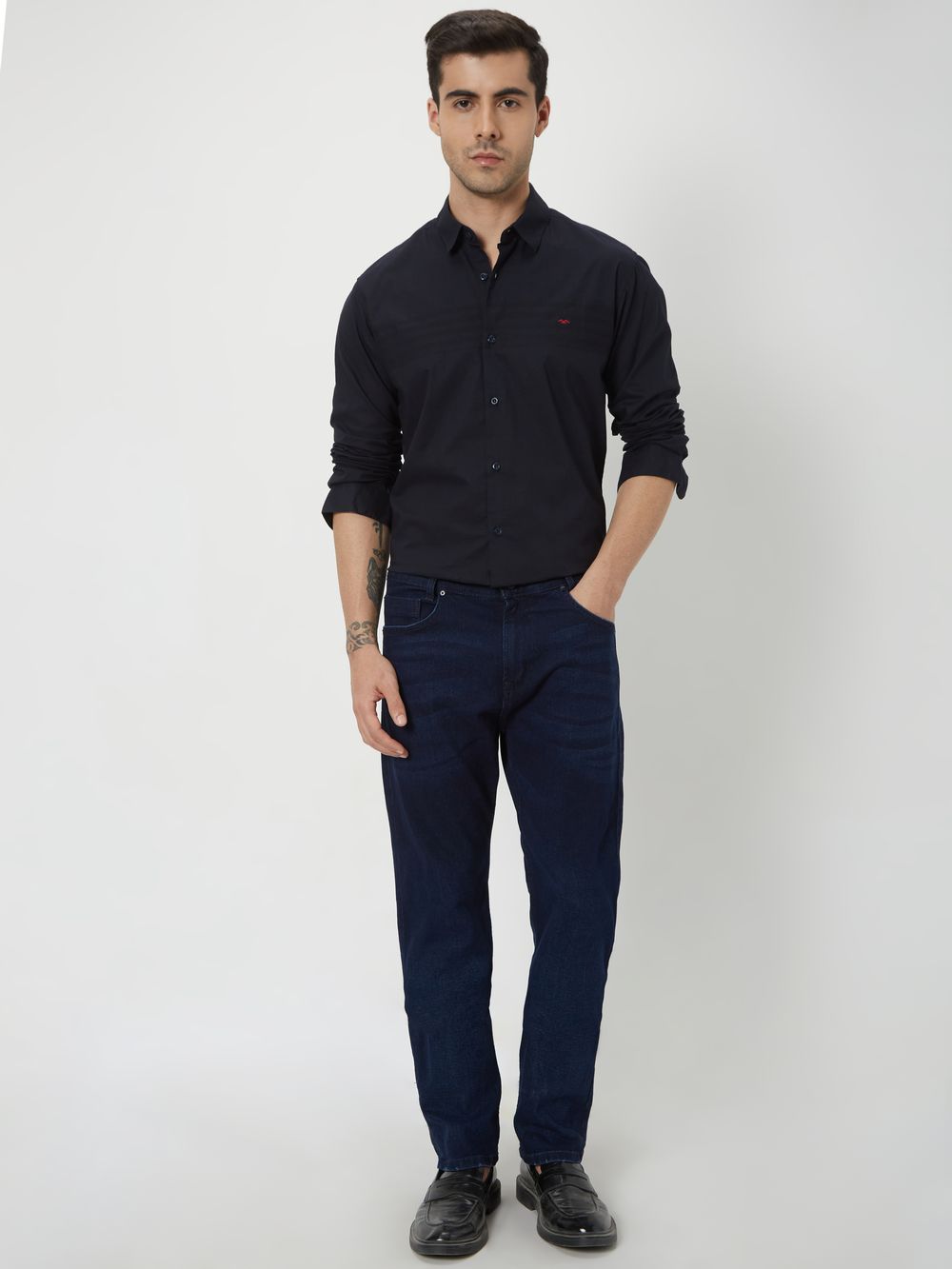 Black Textured Dobby Slim Fit Casual Shirt