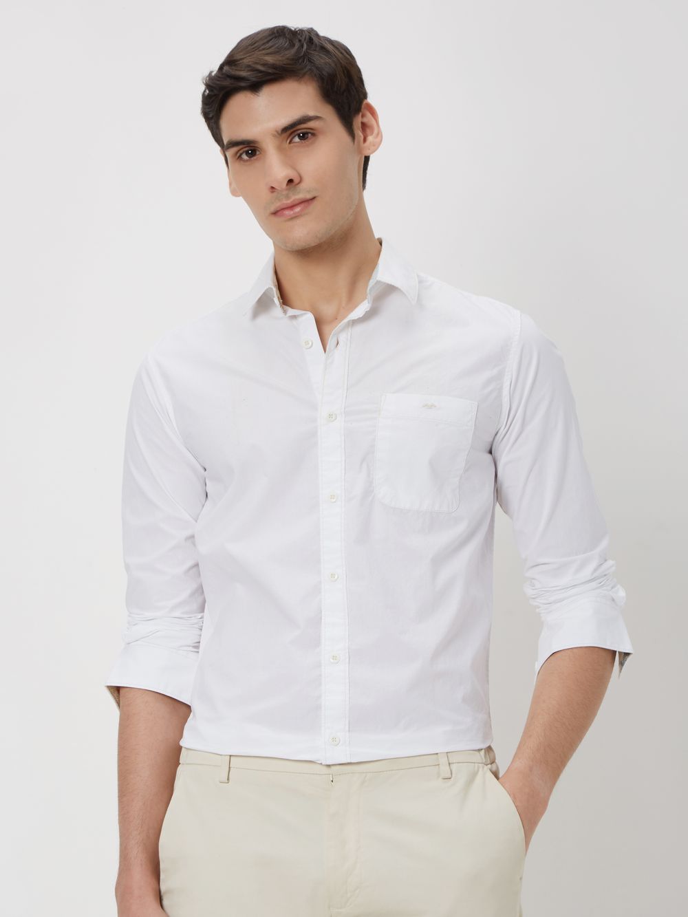 White Cotton Plain Shirt
