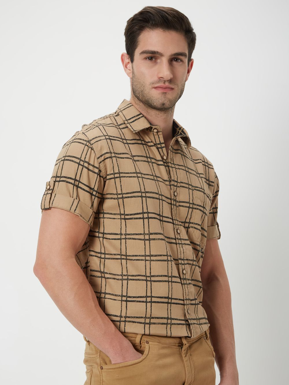 Khaki Printed Check Shirt