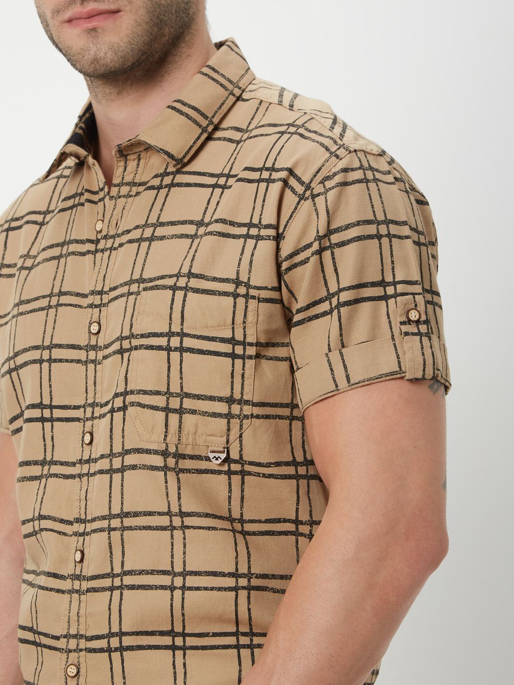 Khaki Printed Check Shirt