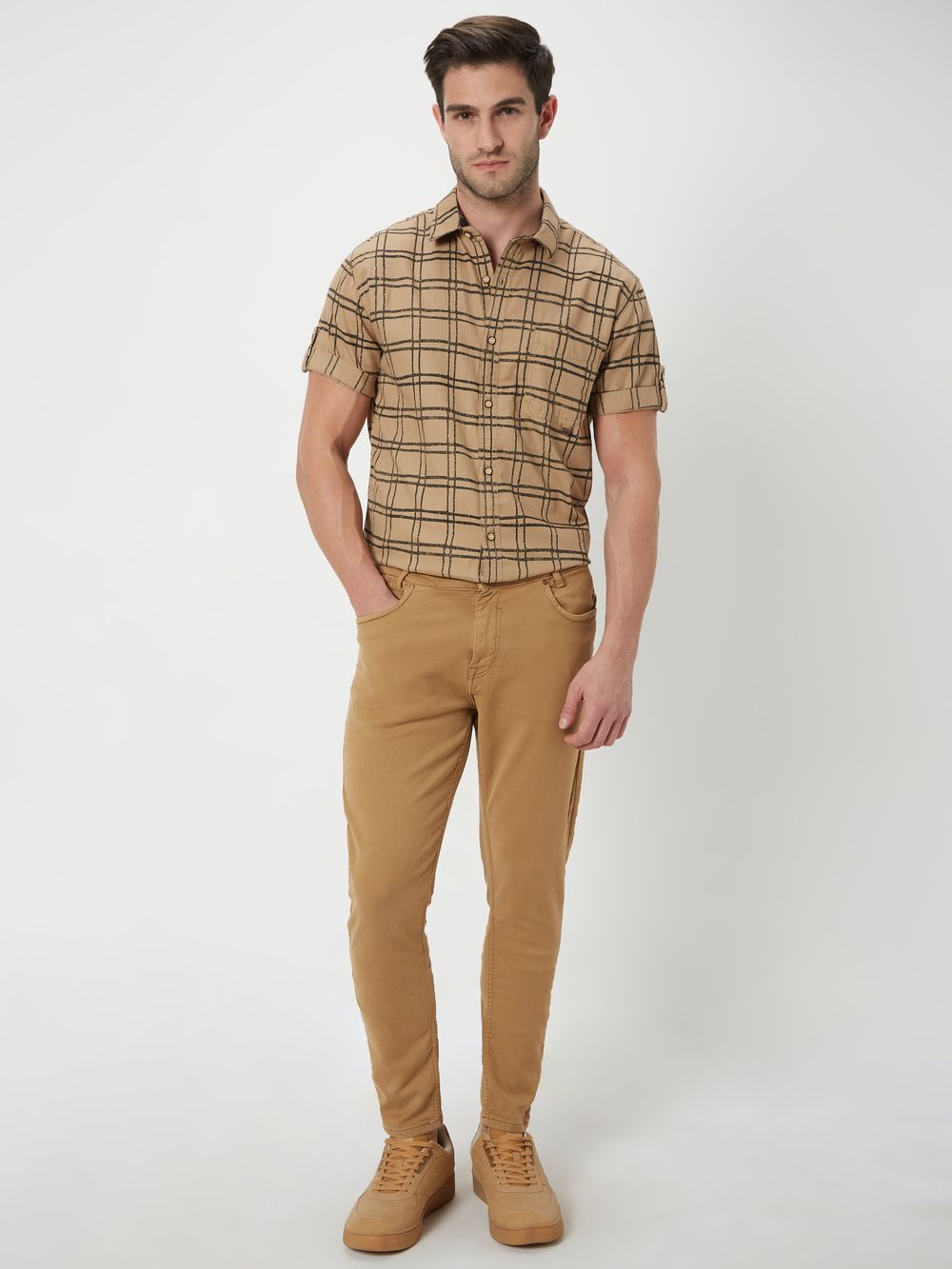 Khaki Printed Check Shirt