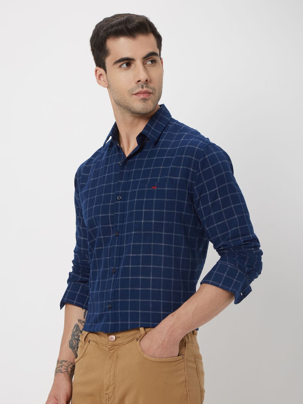 Navy & White Windowpane Check Shirt